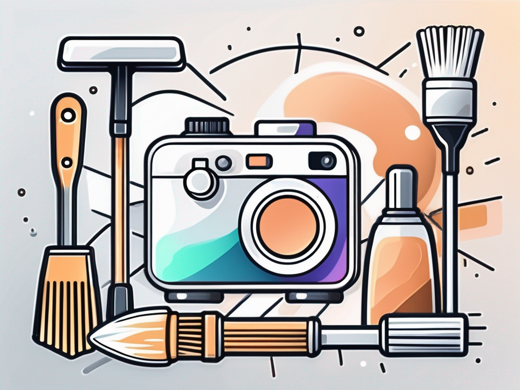 An instagram icon surrounded by different cleaning tools